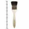 Japan Brush 1 and 1/2 inch. A flat bundle of smooth and black goat hair with a chrome-plated brass ferrule that fastens the hair to a lacquered wooden handle.